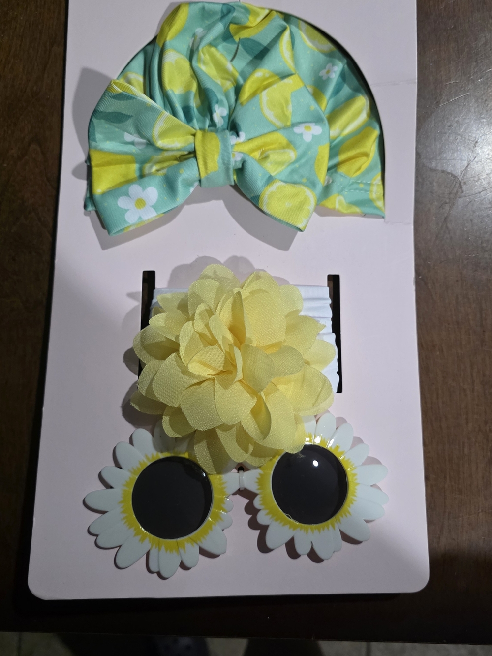 bebe Lemon & Aqua Flower Headwrap Set - Yellow and Aqua
